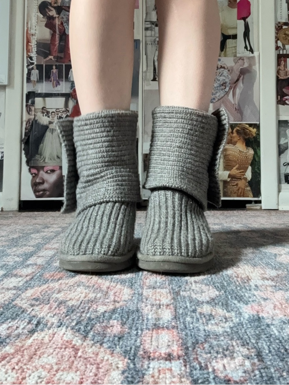 UGG Gray Knit Fold-Over Booties